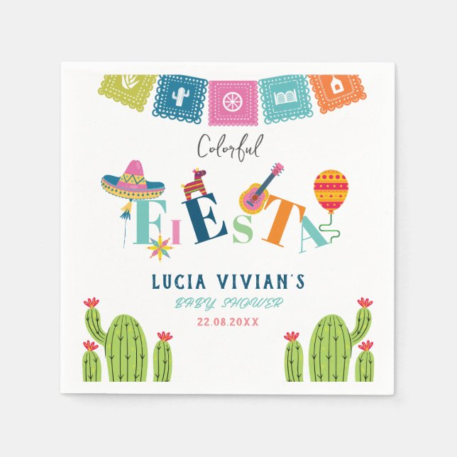 Colorful Mexican Fiesta Baby Shower Party Napkins (Front)