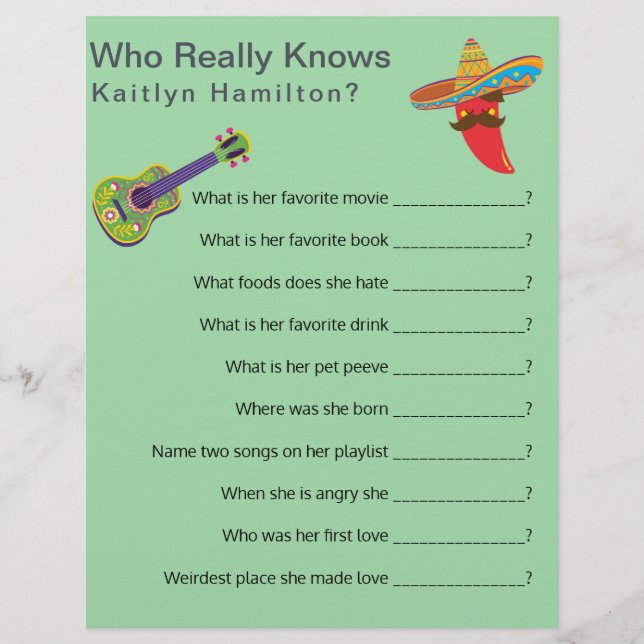 Colorful Mexican Fiesta Baby Shower Question Game (Front)