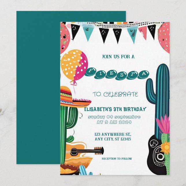 Colorful Mexican Fiesta Birthday  Invitation (Front/Back)