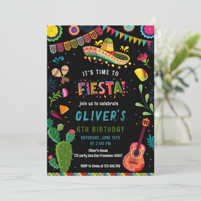 Colorful Mexican Fiesta Birthday Invitation (Standing Front)