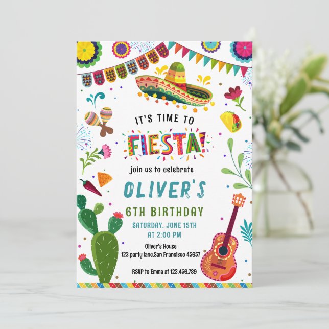 Colorful Mexican Fiesta Birthday Invitation (Standing Front)