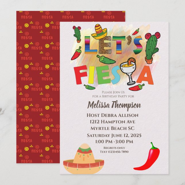 Colorful Mexican Fiesta Birthday Party Invitation (Front/Back)