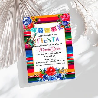 Colorful Mexican Fiesta Birthday Party Spanish Invitation