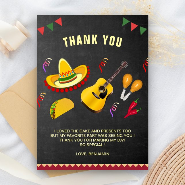 Colorful Mexican Fiesta Birthday Party Thank You Card (Creator Uploaded)
