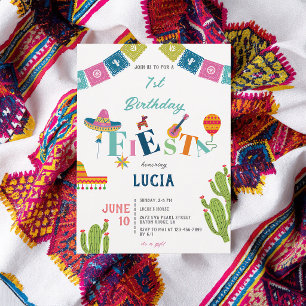 Colorful Mexican Fiesta Cactus 1st Birthday Invitation