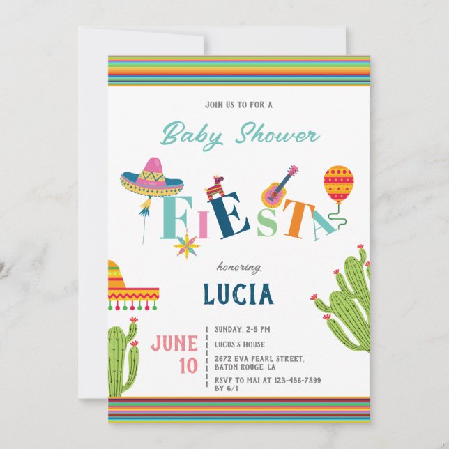 Colorful Mexican Fiesta Cactus  Baby Shower Invitation (Front)