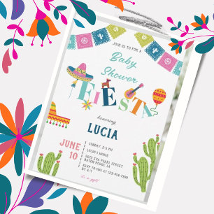 Colorful Mexican Fiesta Cactus Baby Shower Invitation