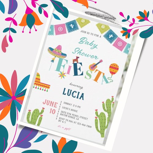 Colorful Mexican Fiesta Cactus  Baby Shower Invitation