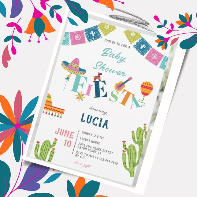 Colorful Mexican Fiesta Cactus  Baby Shower Invitation (Creator Uploaded)