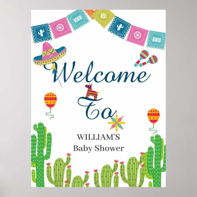 Colorful Mexican Fiesta Cactus Baby Shower Poster (Front)