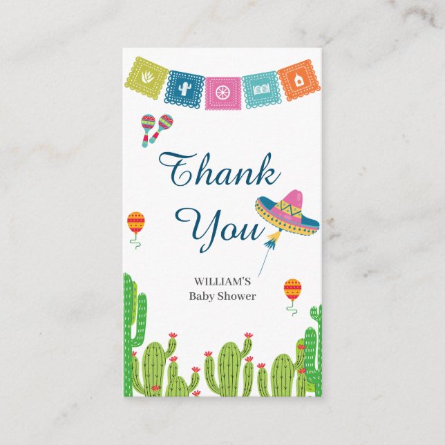 Colorful Mexican Fiesta Cactus Birthday Thank You Enclosure Card (Front)