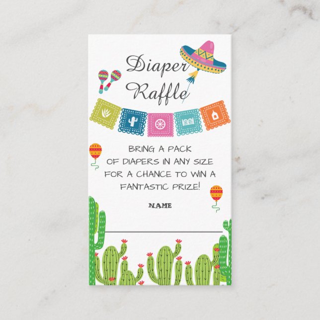 Colorful Mexican Fiesta Cactus diaper raffle Enclosure Card (Front)