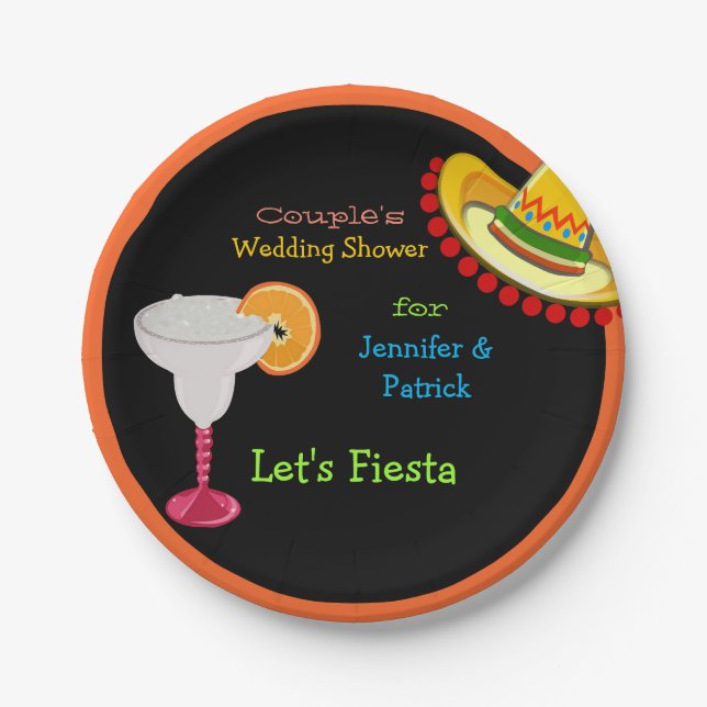 Colorful Mexican Fiesta Couple's Wedding Shower Paper Plates (Front)