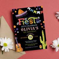 Colorful Mexican Fiesta First Birthday Black