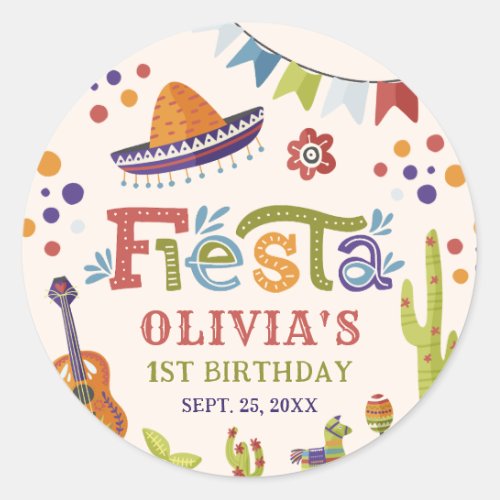 Colorful Mexican Fiesta First Birthday Classic Round Sticker