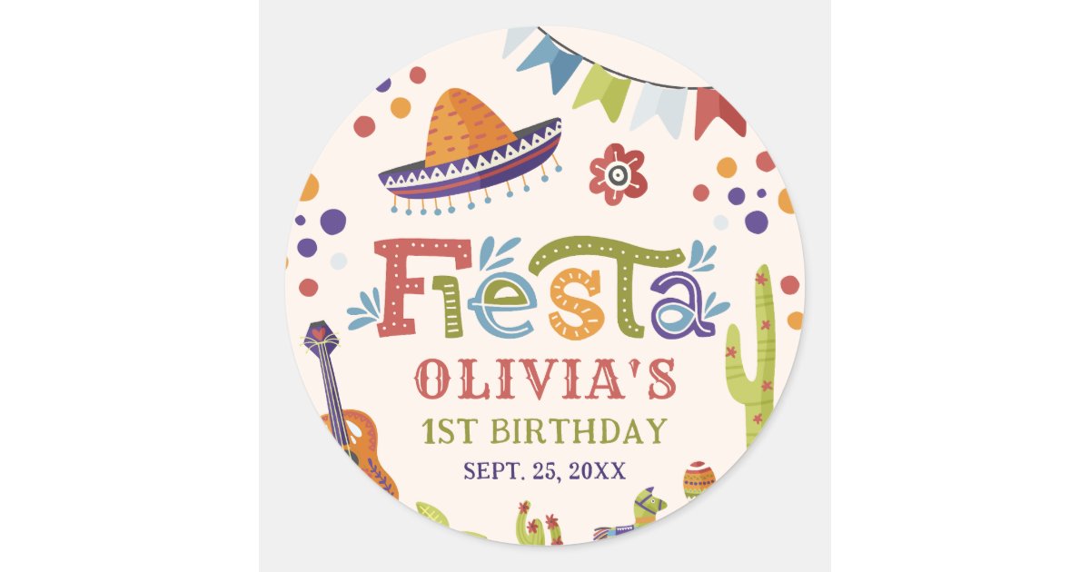 Colorful Mexican Fiesta First Birthday Classic Round Sticker | Zazzle
