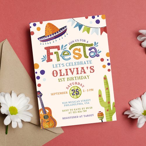 Colorful Mexican Fiesta First Birthday Invitation