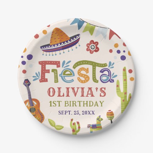 Colorful Mexican Fiesta First Birthday Paper Plates