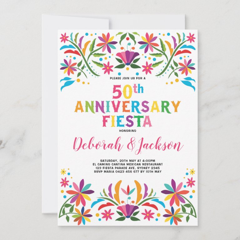 Colorful Mexican Fiesta Floral 50th Anniversary Invitation