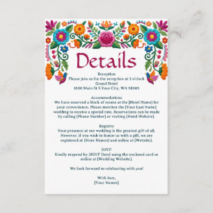 Colorful Mexican Fiesta Floral Embroidery Wedding Enclosure Card