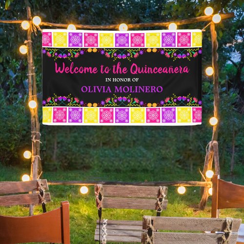 Colorful Mexican Fiesta Floral Quinceanera Welcome Banner