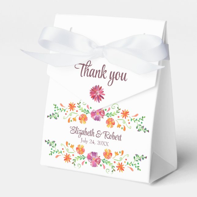 Colorful Mexican Fiesta Floral Wedding Favor Boxes (Front Side)