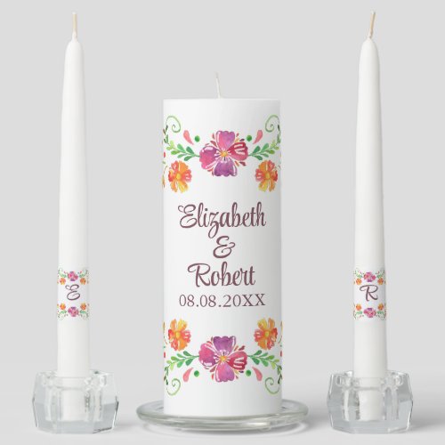 Colorful Mexican Fiesta Floral Wedding Unity Candle Set