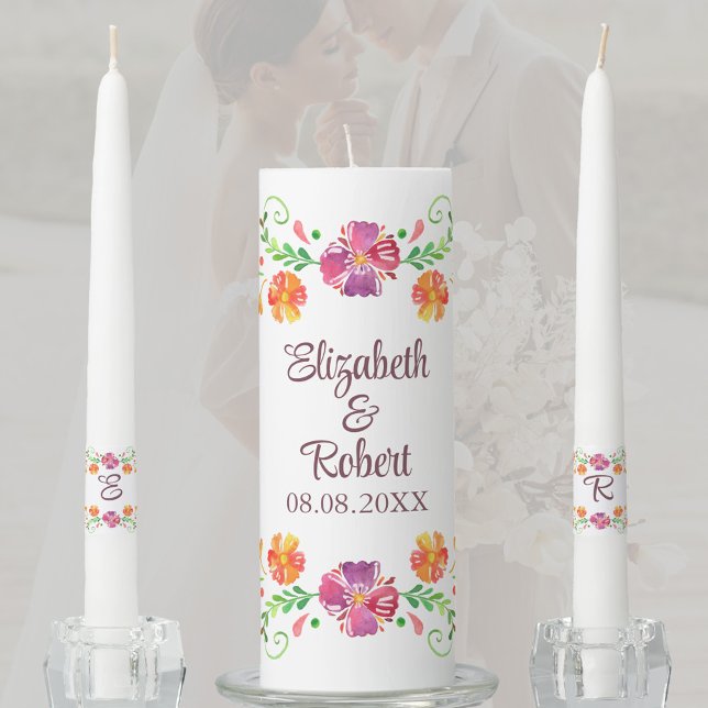 Colorful Mexican Fiesta Floral Wedding Unity Candle Set (Colorful Mexican Fiesta Floral Wedding Unity Candle Set)
