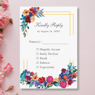 Colorful Mexican Fiesta Flower Wedding RSVP Card