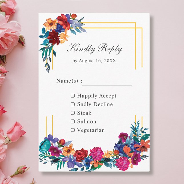 Colorful Mexican Fiesta Flower Wedding RSVP Card (Creator Uploaded)