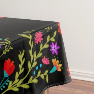 Colorful Mexican Fiesta Flowers on Black Tablecloth