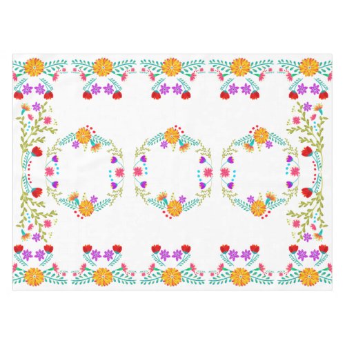 Colorful Mexican Fiesta Flowers on White Tablecloth
