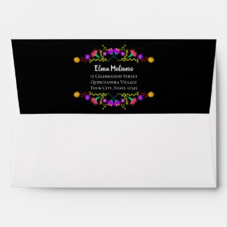 Colorful Mexican Fiesta Flowers Return Address Envelope