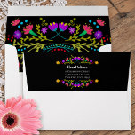 Colorful Mexican Fiesta Flowers Return Address Envelope<br><div class="desc">Personalize these pretty Mexican fiesta themed envelopes with your return address. Inside of this cheerful envelope you will find an explosion of Mexican fiesta flowers in a multitude of colors on a black background. If you prefer the entire envelope to be black, you can choose that in the product options....</div>