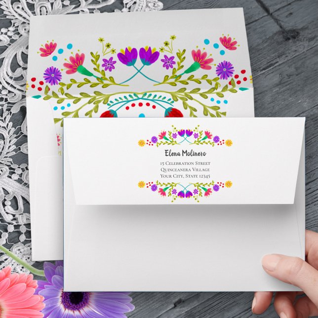 Colorful Mexican Fiesta Flowers Return Address Envelope