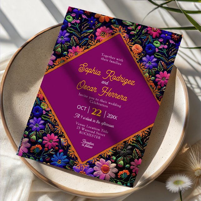 Colorful Mexican fiesta purple wedding invitation (Creator Uploaded)