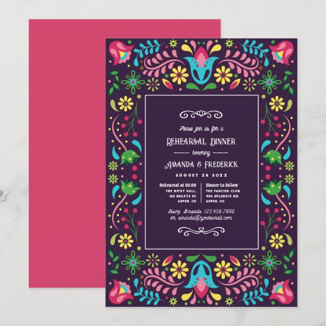 Colorful Mexican Fiesta Rehearsal Dinner Invitation (Front/Back)