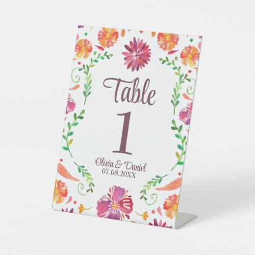 Colorful Mexican Fiesta Wedding Table Number  Pedestal Sign