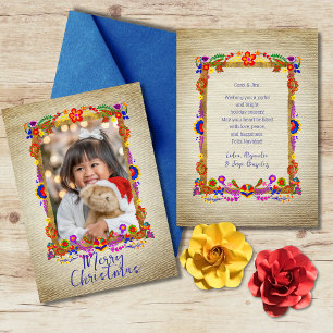 Colorful Mexican Floral Art Merry Christmas Card