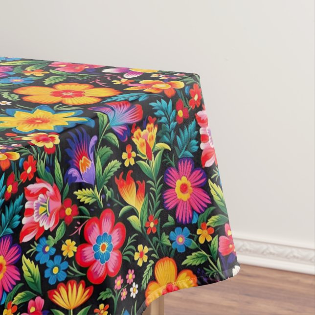 Colorful Mexican Floral Fiesta Pattern Tablecloth (In Situ)