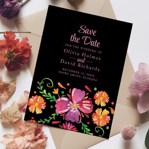 Colorful Mexican Floral Fiesta Save the Date Card
