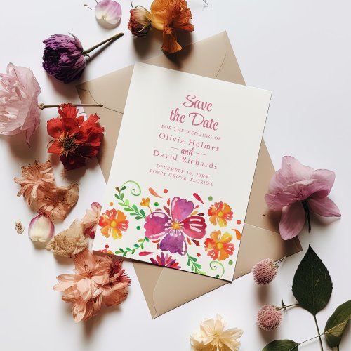 Colorful Mexican Floral Fiesta Save the Date Card