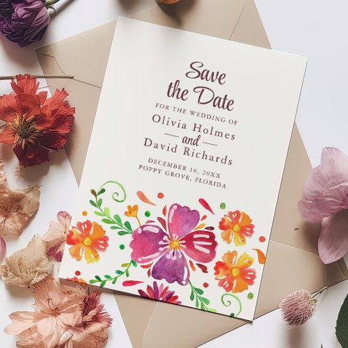 Colorful Mexican Floral Fiesta Save the Date Card