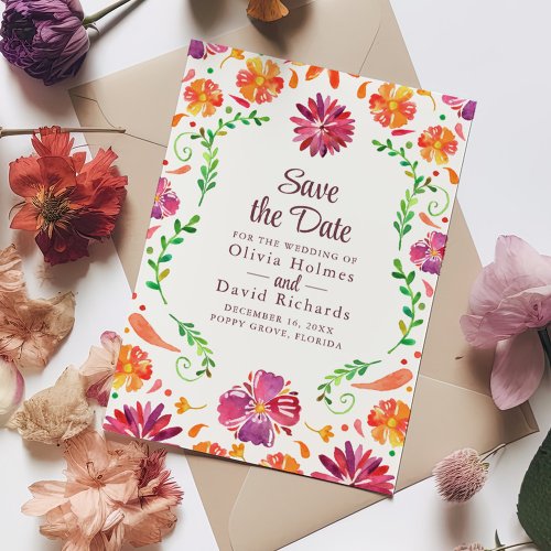 Colorful Mexican Floral Fiesta Save the Date Invitation