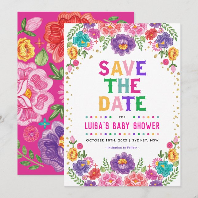 Colorful Mexican Floral Fiesta Save the Date Invitation (Front/Back)