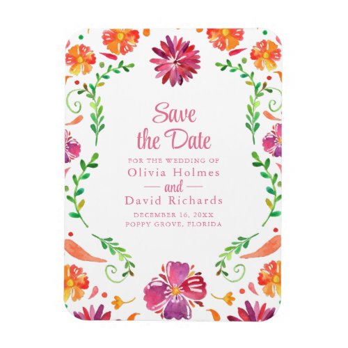 Colorful Mexican Floral Fiesta Save the Date Magnet