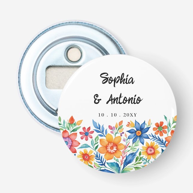 Colorful Mexican Floral Fiesta Wedding Bottle Opener (Front)