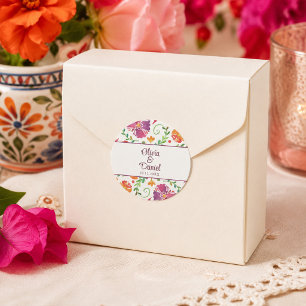 Colorful Mexican Floral Fiesta Wedding  Classic Round Sticker