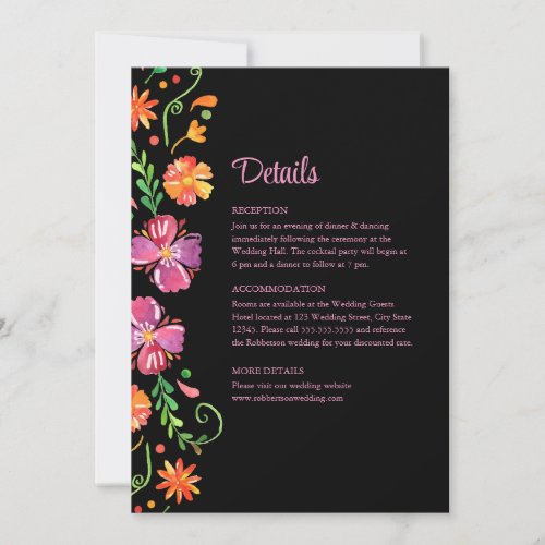 Colorful Mexican Floral Fiesta Wedding Details  Invitation