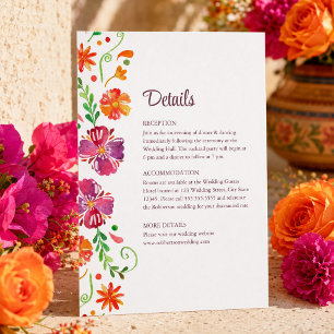 Colorful Mexican Floral Fiesta Wedding Details Invitation